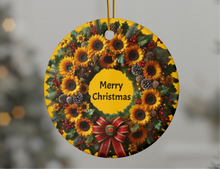 Load image into Gallery viewer, Sunflowers at Christmas gold Ceramic Ornaments, 2-Side Print, (1pc, 3pcs, 5pcs, 10pcs)
