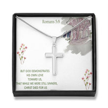 Load image into Gallery viewer, Stainless steel Cross Necklace.  Romans 5:8
