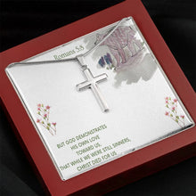 Load image into Gallery viewer, Stainless steel Cross Necklace.  Romans 5:8
