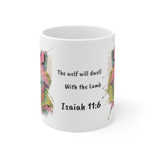 Load image into Gallery viewer, Wolf Isaiah 11:6 coffee  White Ceramic Mug 11 0r 15 oz
